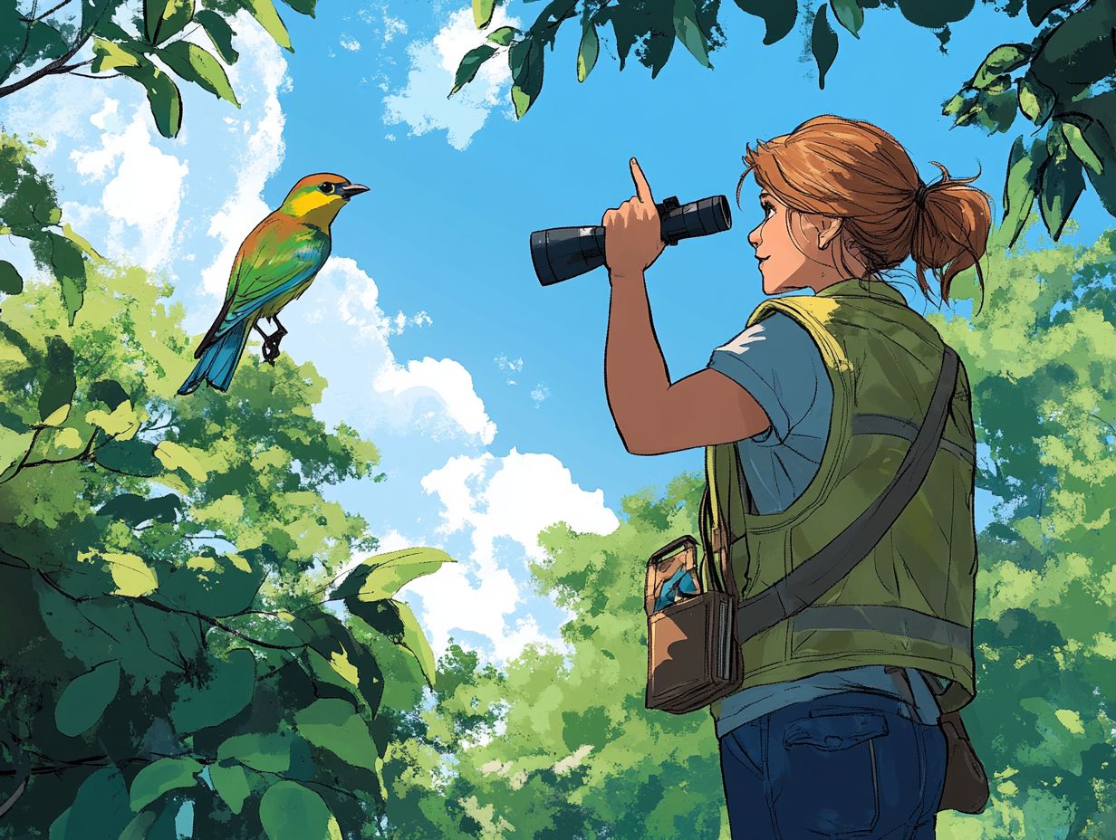 A bird guide leading a tour to support local conservation