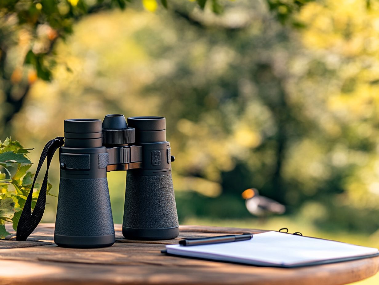 Illustration showing key features of bird watching binoculars.